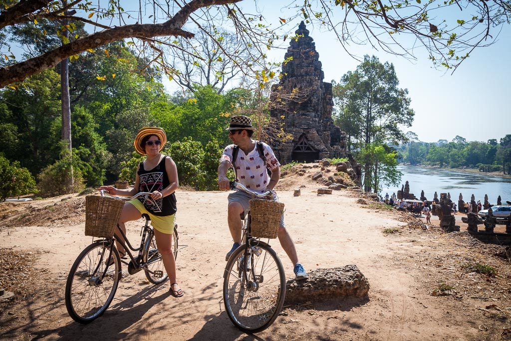 Riding bikes around Angkor Thom