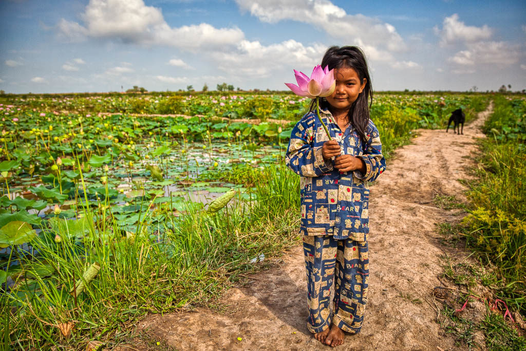 Girl on a Lotus farm, Cambodia